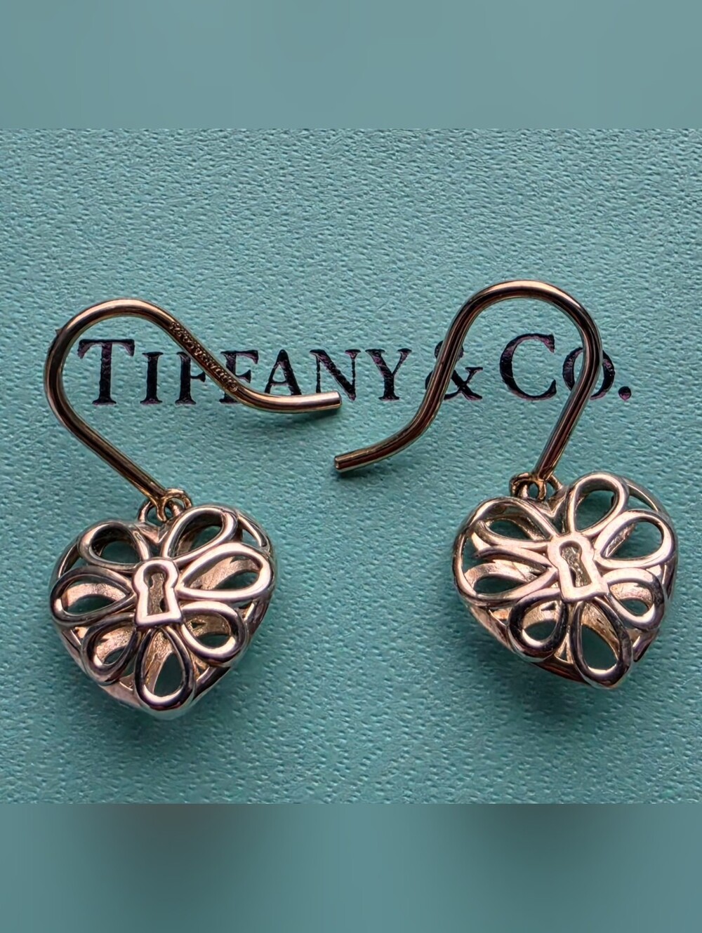 Tiffany & Co. Sterling Silver Filigree Heart Lock Earrings